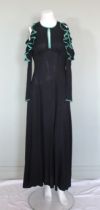 An Ossie Clark for Radley black moss crepe evening dress, with long sleeves, with frilled detail,