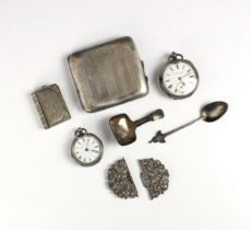 A selection of silver and silver plated items, including a George V silver cigarette case, Joseph