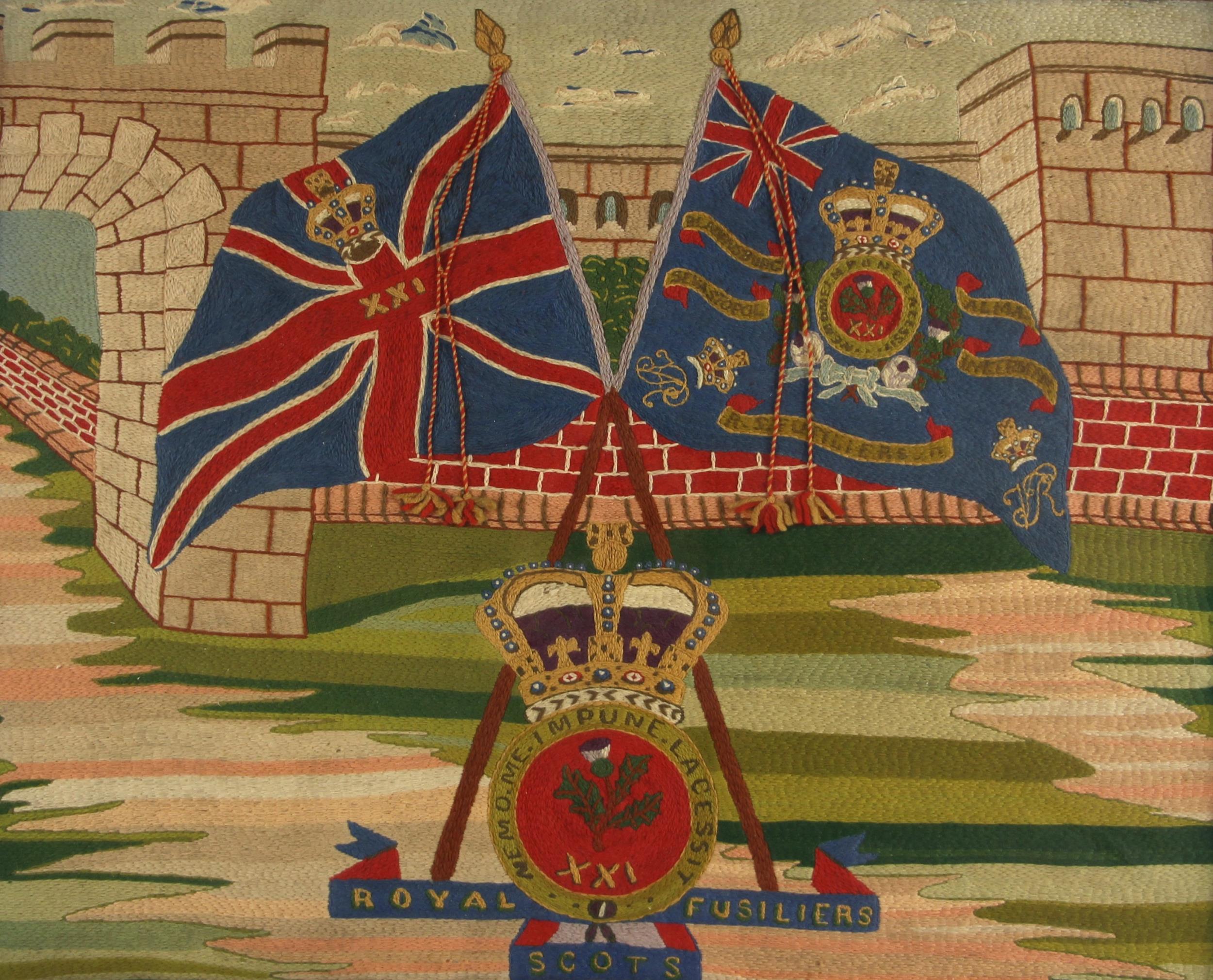 MILITARY INTEREST: A wool and silk work panel, 20th century, depicting the Regimental arms of the - Image 2 of 3