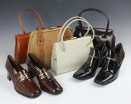 Four vintage handbags, to include a cream patent leather Waldybag example, together with a pair of