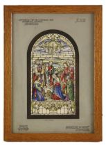 A watercolour and pen and ink stained glass window design by Shrigley & Hunt of Lancaster