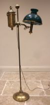 A brass floor standing adjustable students lamp, late 19th/early 20th century, later converted,