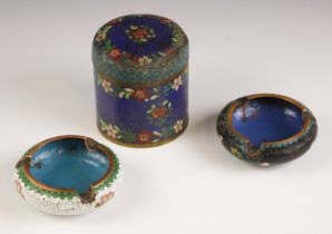 Two Chinese Cloisonne ash trays, early 20th century, each of compressed circular form with three