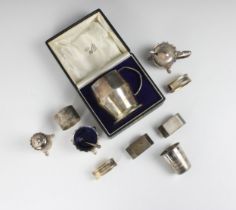 A selection of silver items, including a silver three-piece condiment set, Poston Products Ltd,