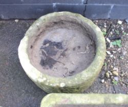 Two 19th century circular sandstone trough/planters, 50cm and 56cm D (one repaired)(2)