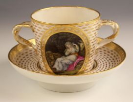 A rare Derby caudle cup and trembleuse, circa 1794, attributed to Richard Askew, the twin entwined