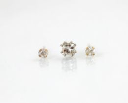 A pair of old cut diamond earrings, within yellow metal claw setting, total carat weight estimated