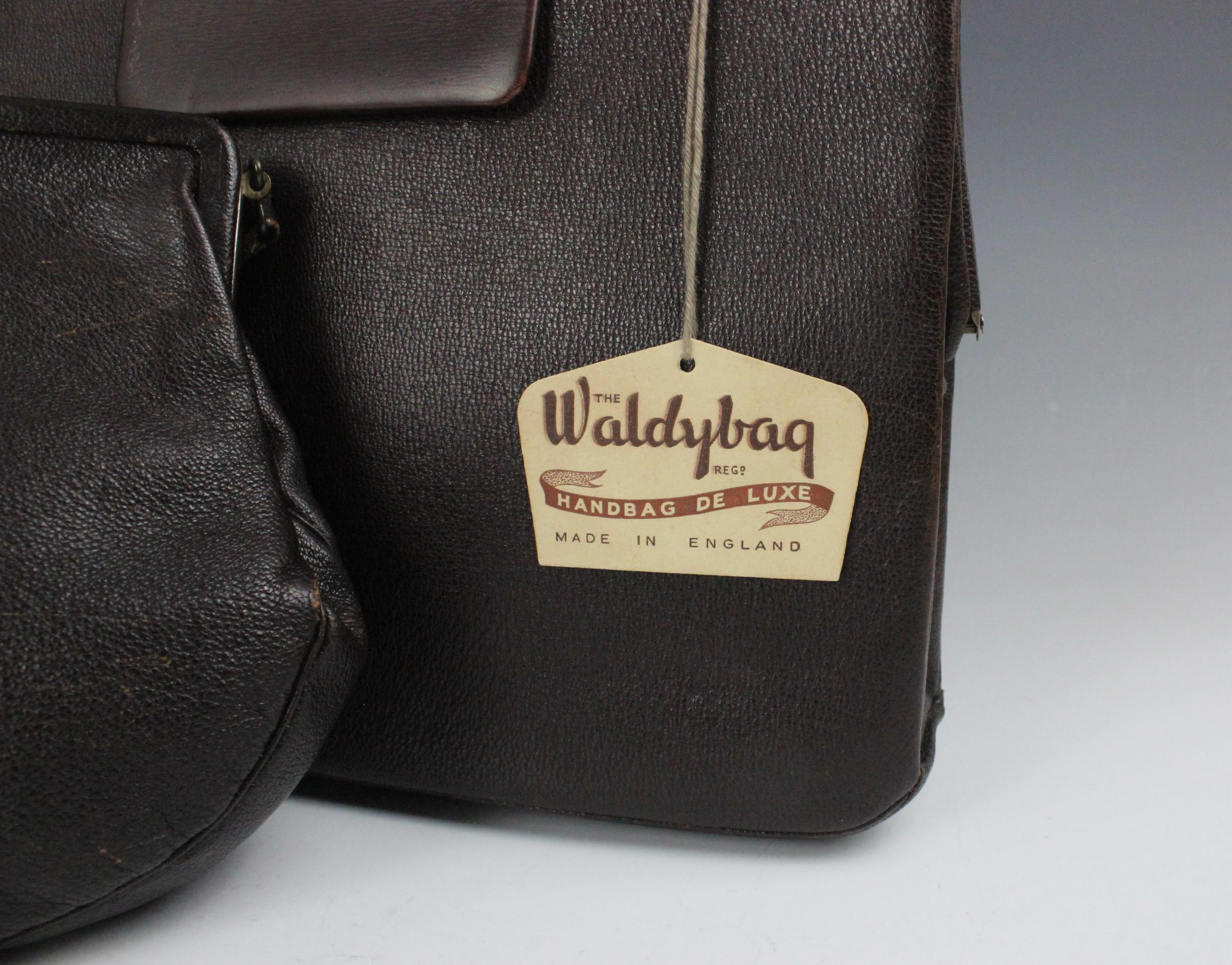 A brown leather handbag of tradition style, with original Waldybag label, together with three - Image 2 of 2
