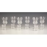 Six Edinburgh Crystal thistle pattern whiskey tots, each modelled as a thistle seed head with