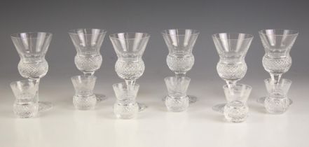 Six Edinburgh Crystal thistle pattern whiskey tots, each modelled as a thistle seed head with