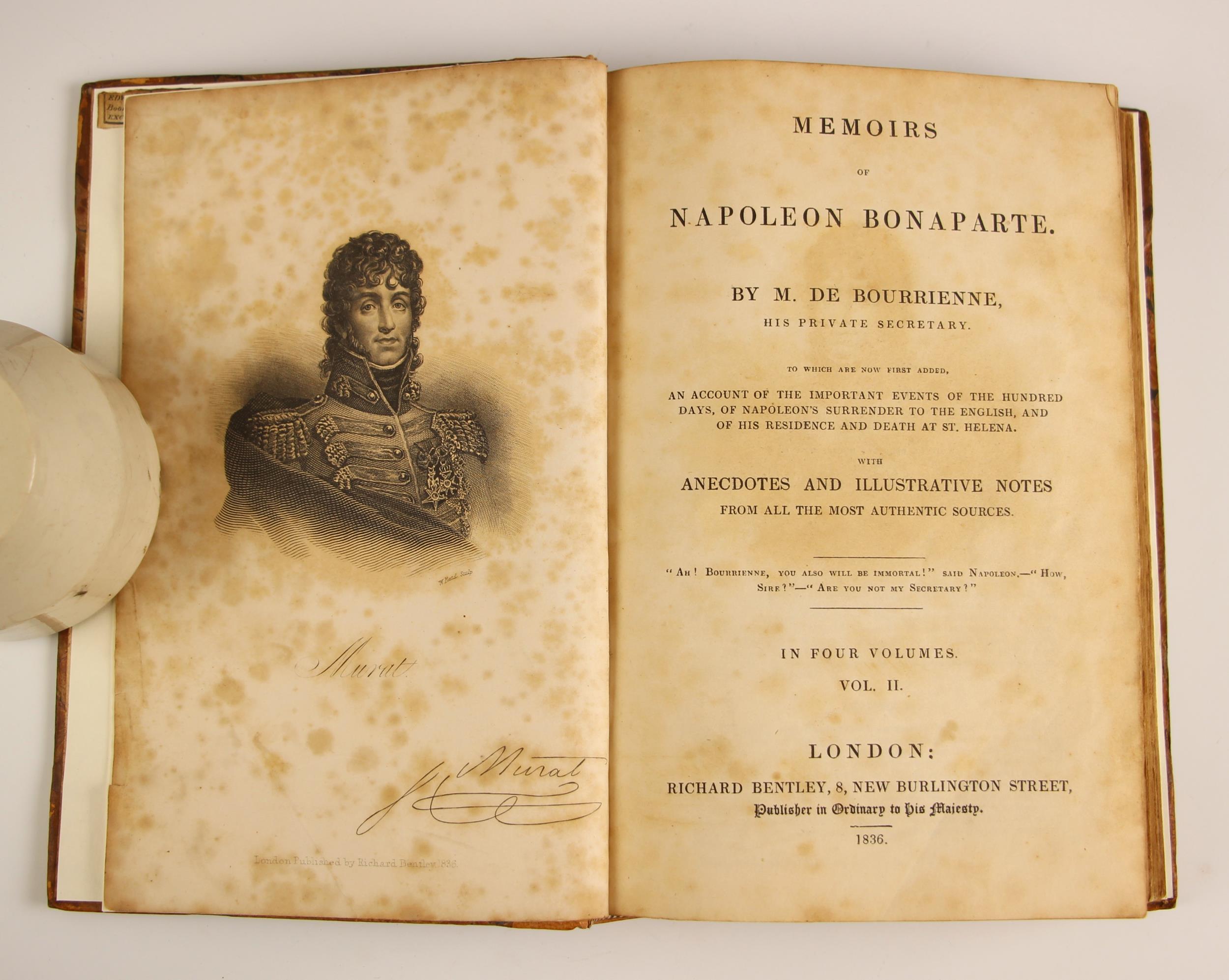 De Bourrienne (M), MEMOIRS OF NAPOLEON BONAPARTE, 4 vols, first edition, 3/4 leather (later spine - Image 4 of 6
