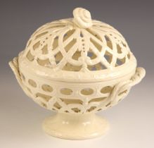 A Wedgwood creamware orange basket and cover, mid 20th century, of twin rope twist handled form, the