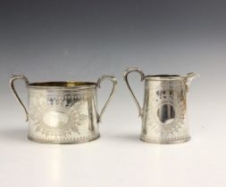 A Victorian silver twin handled sugar bowl and milk jug, John, Edward, Walter & John Barnard, London