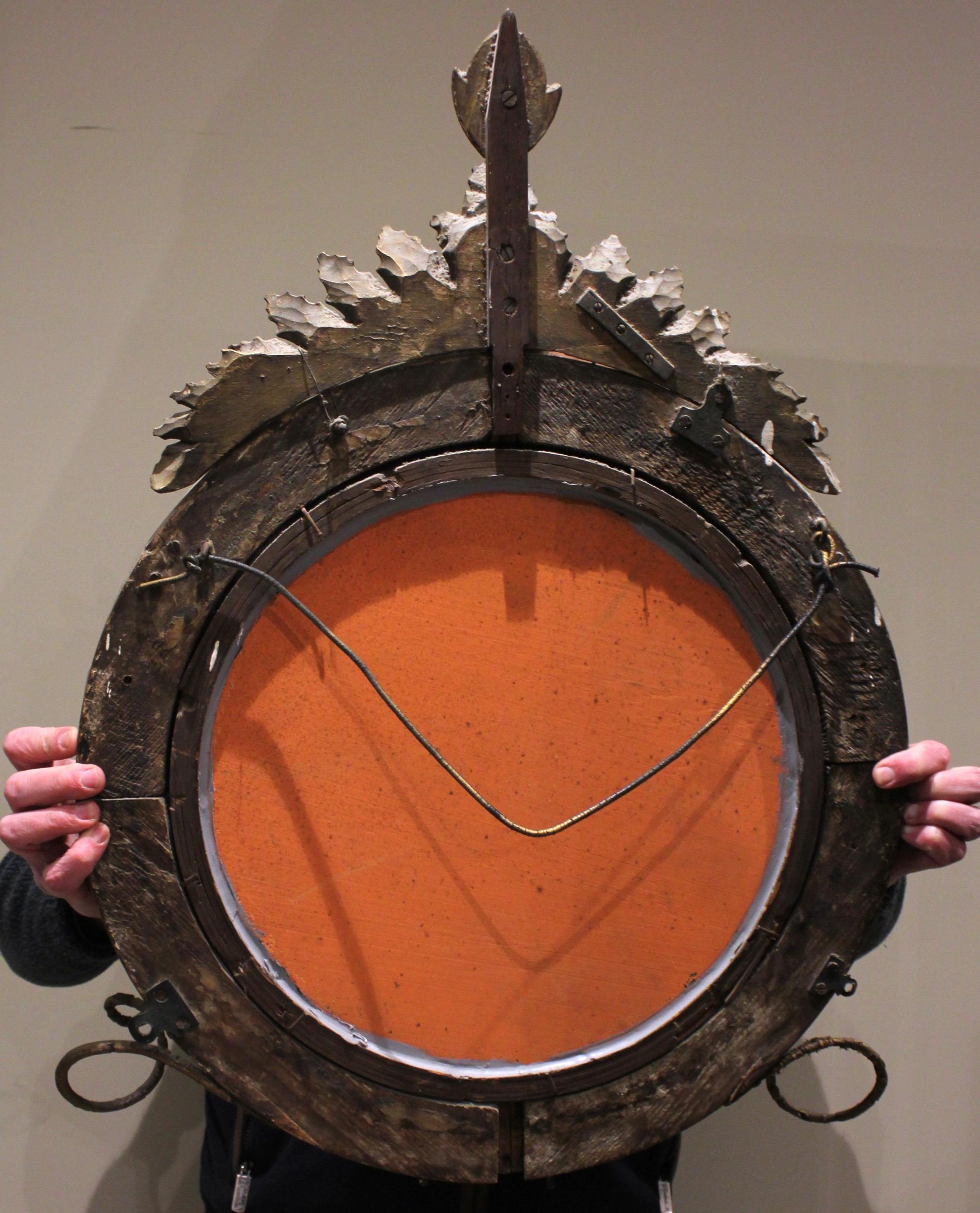 A Regency girandole wall mirror, with a leafy fruit crest over the moulded circular frame applied - Image 3 of 3