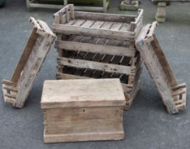 Seven slatted potato seed trays, stamped 'Turneys, Quinton Green', dated from 1951 to 1964, 17cm H x