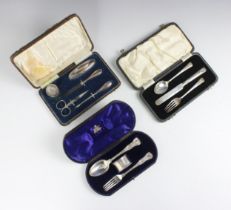A Victorian silver Kings pattern cased christening set, John Aldwinckle and Thomas Slater, London