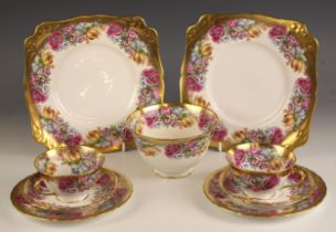 A porcelain part tea service, possibly Staffordshire, late 19th/early 20th century, comprising: