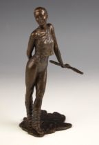 A limited edition bronze figure modelled as a female dancer holding a baton, numbered '4/50' in