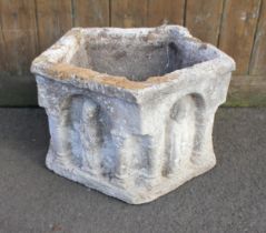 ERNEST SHACKLETON INTEREST; a carved stone pentagonal font or planter, each of the arcaded sides