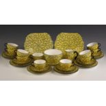 A Shelley Art Deco yellow 'Bubbles' part tea service, early 20th century, pattern number 11188,