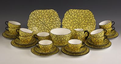 A Shelley Art Deco yellow 'Bubbles' part tea service, early 20th century, pattern number 11188,