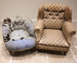 A mid 19th century tub chair, by Cope & Collinson, upon turned walnut front legs, plain back swept