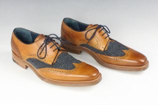 A pair of men's Barkers tan leather brogues with blue tweed inset, UK size 7