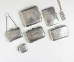 A selection of silver items, including a George V silver cigarette case, John Rose, Birmingham 1915,
