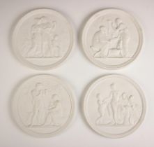 A set of four Royal Copenhagen bisque porcelain plaques, 20th century, each roundel depicting one of