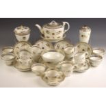 A Caughley tea service, circa 1790, comprising: a teapot, cover and stand, nine tea bowls, nine