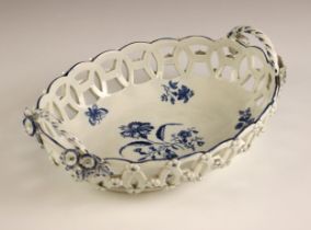 A Worcester porcelain ‘Gilly Flower’ pattern chestnut basket, circa 1770-1780, the interior