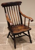 A 19th century Welsh primitive ash Windsor chair, probably Brecon region, the curved lath back