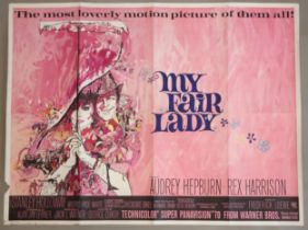 A UK quad cinema poster for MY FAIR LADY (1964) starring Audrey Hepburn and Rex Harrison, directed