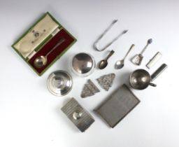 A selection of silver and silver-plated items, including a George V silver capstan ink well,