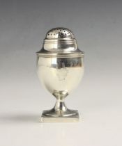 A George III silver muffineer, indistinct makers mark, London 1808, the pierced domed removeable