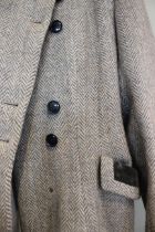A child’s Scotch Tweed coat, of duck egg blue herringbone, with a further coat, the velvet collar