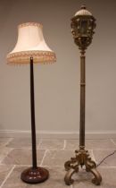 A giltwood standard lamp/lantern, early 20th century, the lantern of hexagonal form with a domed