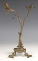 A WMF style cast brass centrepiece, early 20th century, modelled as a naturalistic tree with an