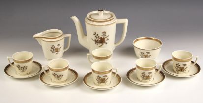 A Royal Copenhagen porcelain part tea service, 20th century, comprising: a coffee pot and cover,