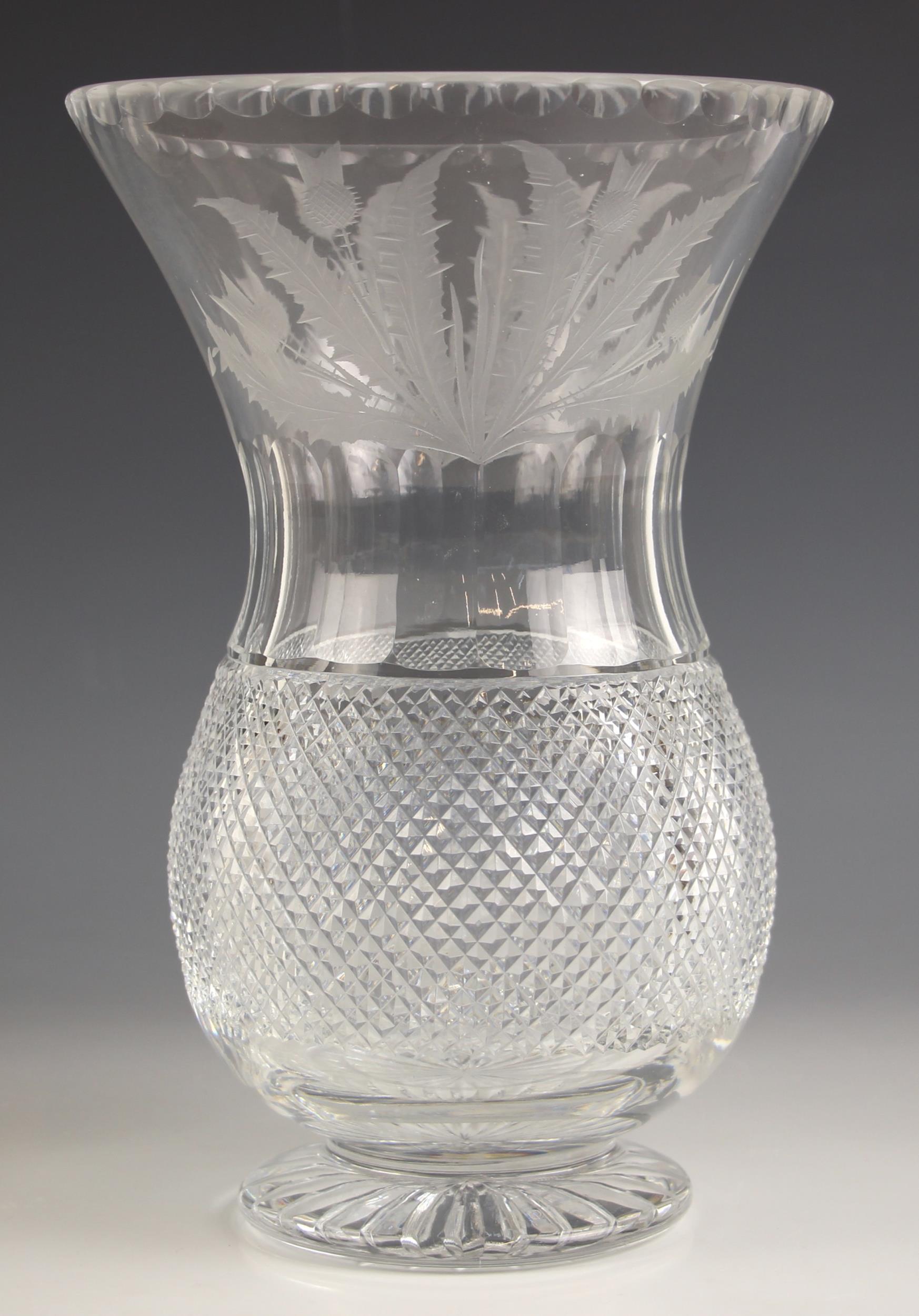 An Edinburgh Crystal thistle vase of large proportions, modelled as a thistle seed head with hobnail