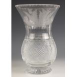 An Edinburgh Crystal thistle vase of large proportions, modelled as a thistle seed head with hobnail