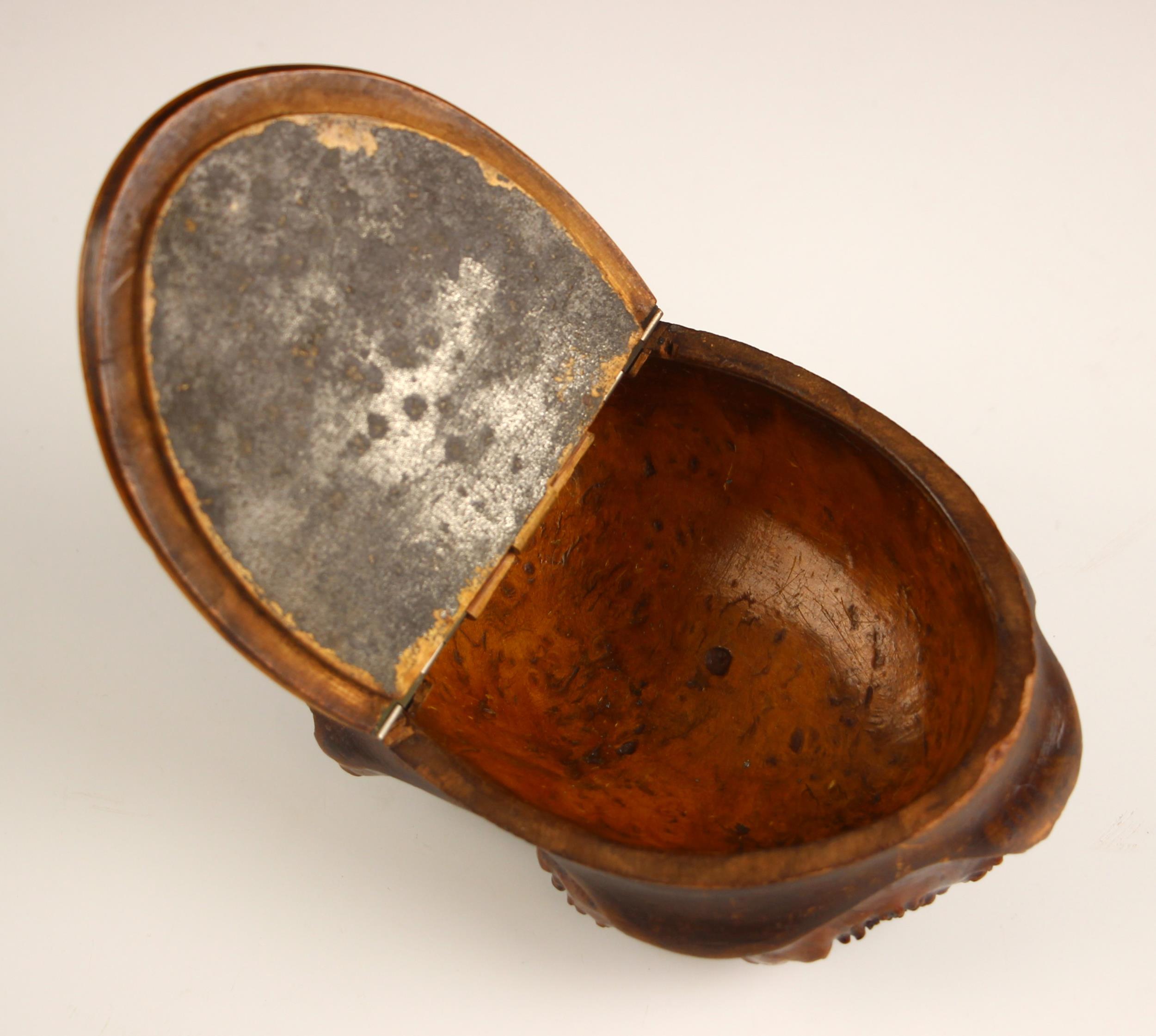A Scottish root wood table snuff box, 19th century, the gnarled hollowed root with smooth oval cover - Image 2 of 2