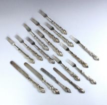 A set of twelve continental silver plated Alberts pattern style forks, indistinctly stamped, 19cm