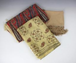 A Kashmir long shawl, mid 19th century, hand embroidered with floral decoration, approximately 210