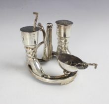 Hunting interest: An Edwardian silver cruet set, Elkington and Co, Birmingham 1905, the wet