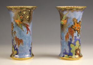 A pair of Carlton Ware lustre vases in the 'Paradise Bird and Tree with Cloud' pattern, early 20th