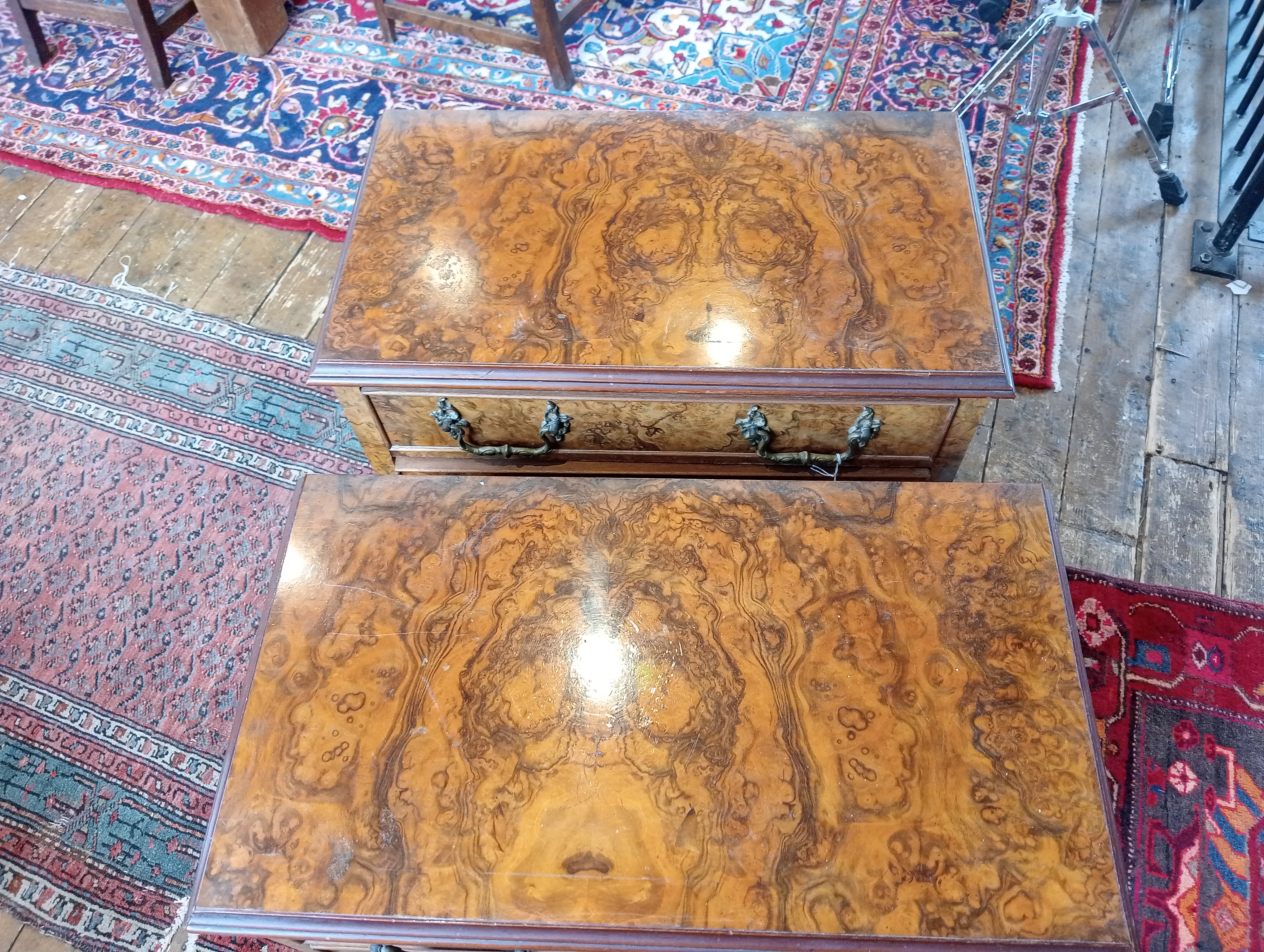 A pair of figured walnut chests, early 20th century and later constructed, each formed with four - Image 8 of 9