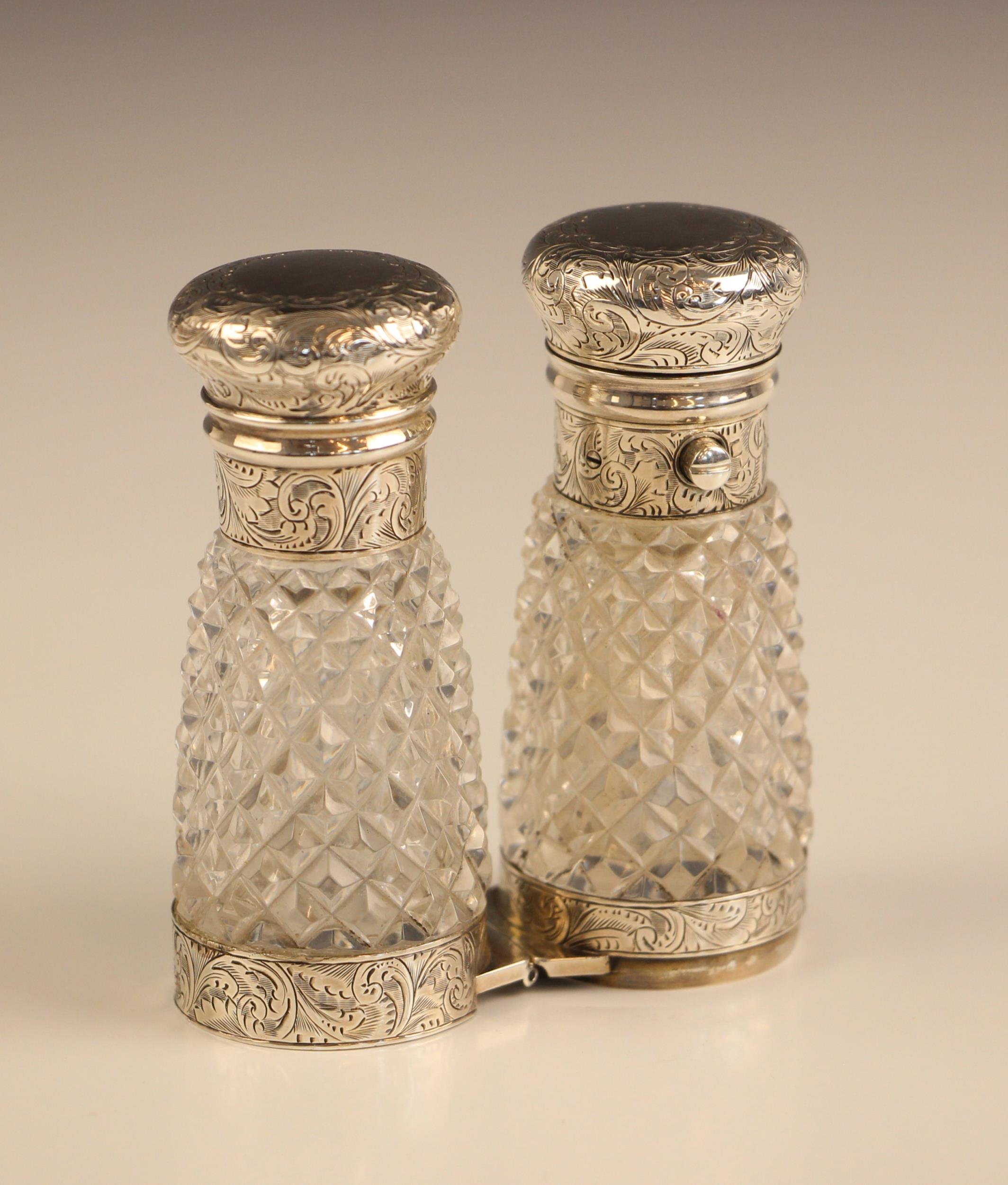 A Victorian novelty white metal mounted and glass folding scent bottle, the push button and screw - Image 3 of 5