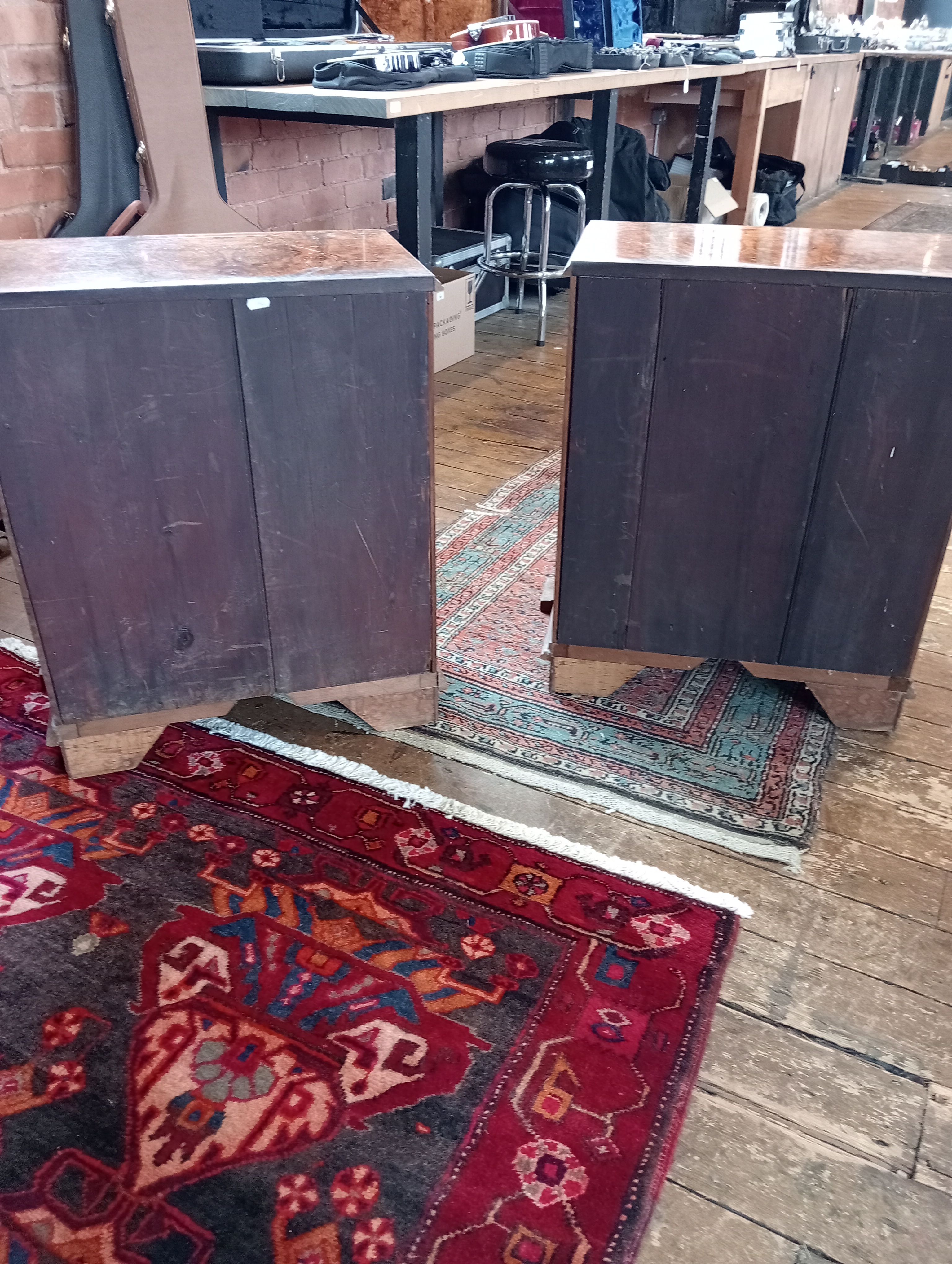 A pair of figured walnut chests, early 20th century and later constructed, each formed with four - Image 4 of 9