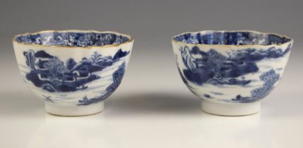 A pair of Chinese porcelain blue and white tea bowls, Qianlong (1736-1795), each circular tea bowl